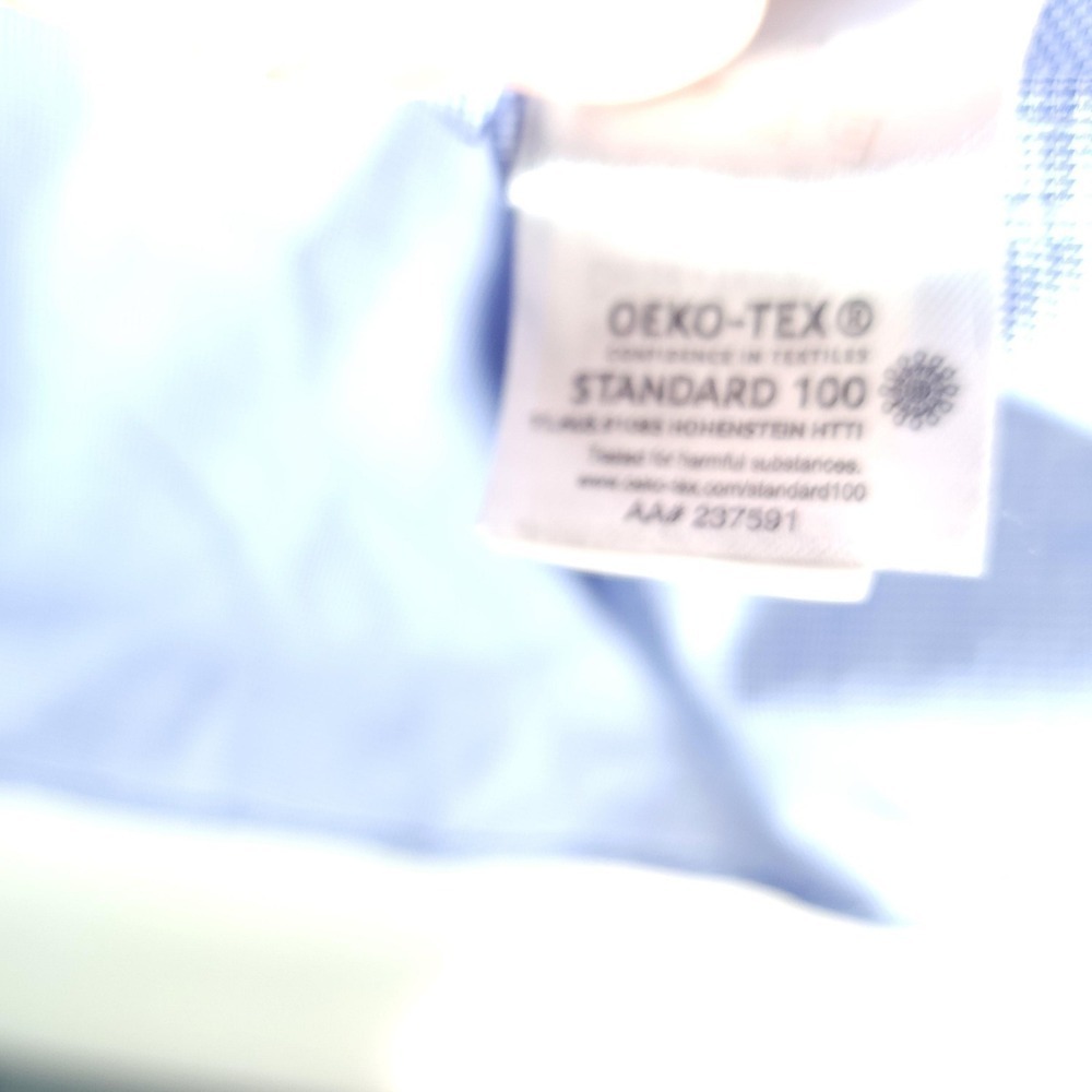 Chaps Dress Shirt Mens 17.5 34/35 Blue Check Essentials Wrinkle Free Regular Fit - Picture 7 of 9
